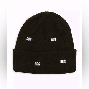 UGG Scatter Logo Beanie Hat- One Size- BLACK- Unisex Adult- New With Tags